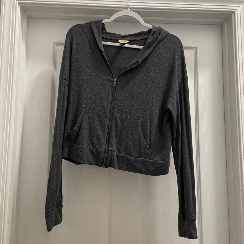 Prince & Fox Womens Long Sleeve Zip Front Hoodie Size L Gray Pockets @@@
